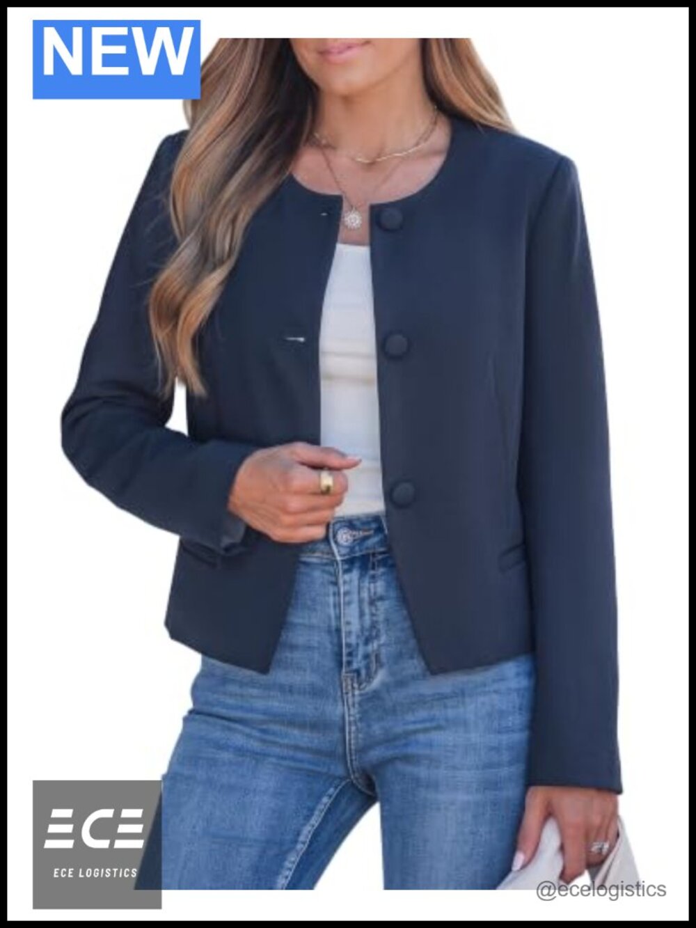 Cropped Blazer Jacket Women Collarless Button Business Casual Office